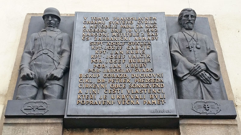 plaque on the church of st cyril and st methodius in prague resslova street