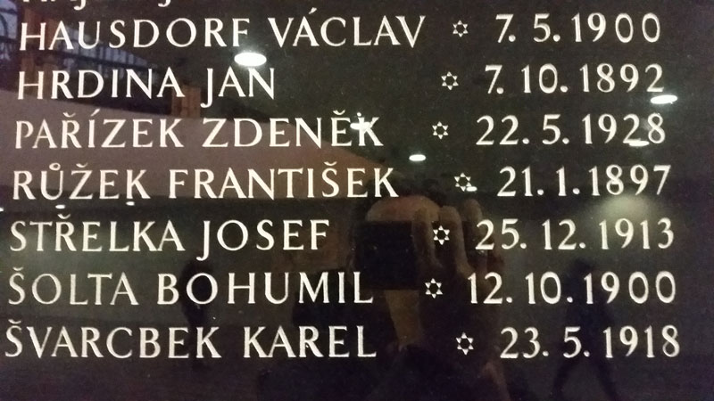 plaque showing people killed in the vicinity of the main railway station during the prague uprising in 1945